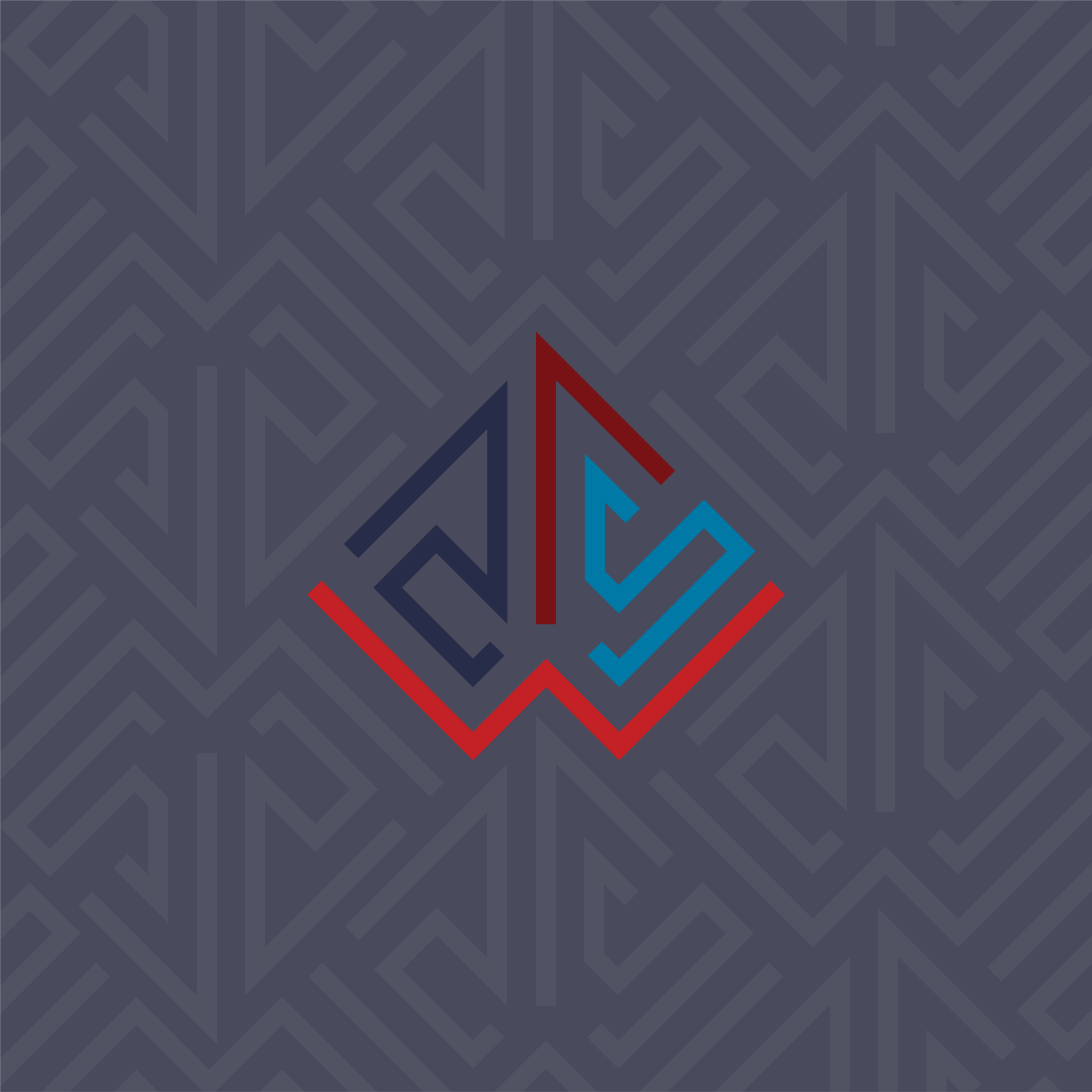styled logo on a patterned background