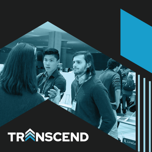 Triangular design with the Transcend UW logo.