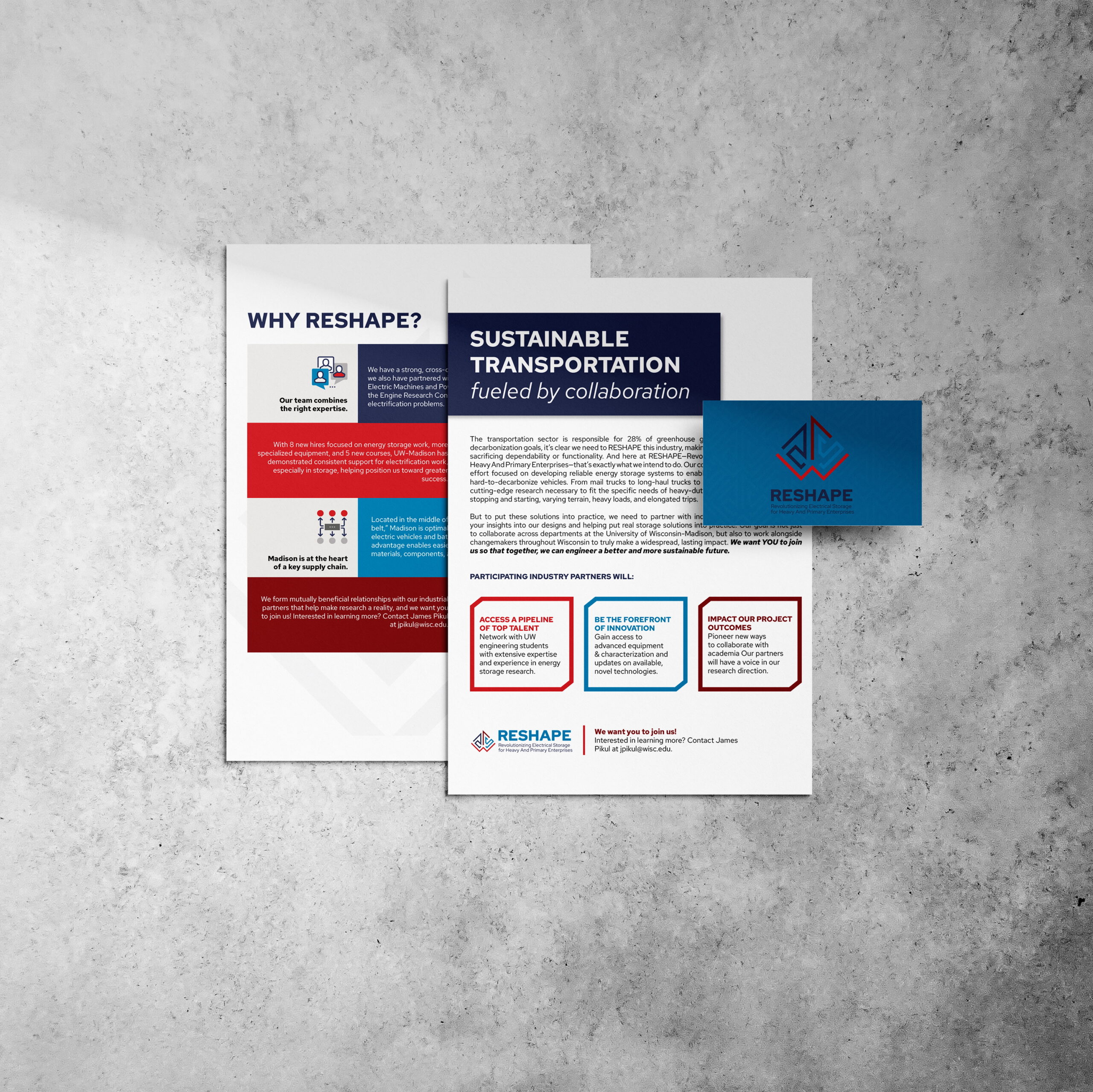 reshape stationery, including business card and a flyer