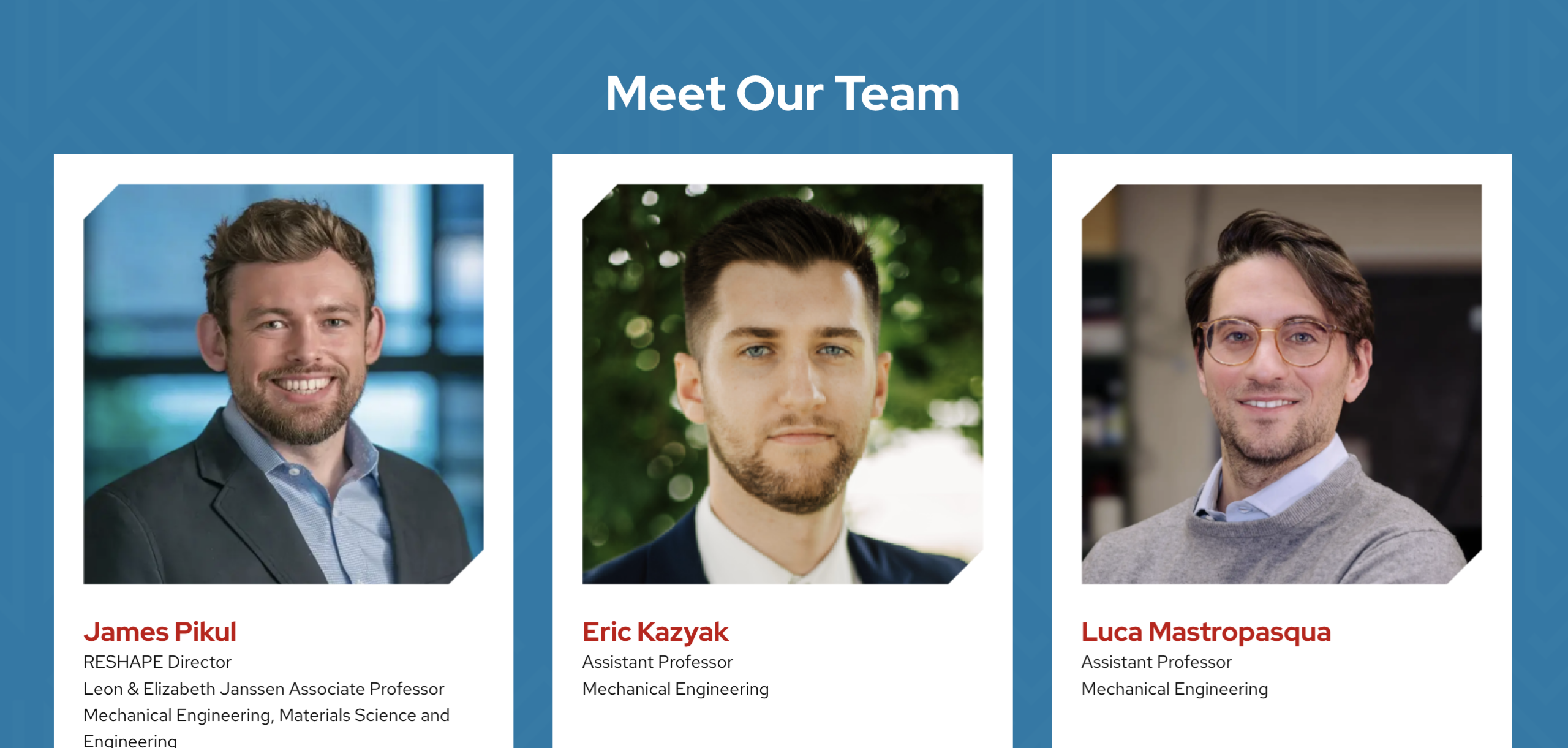 headshots of three men on a team webpage